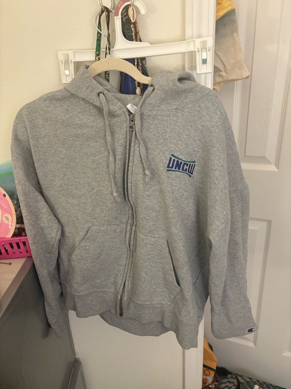 Champion Grey Zip-Up Hoodie with Small Logo